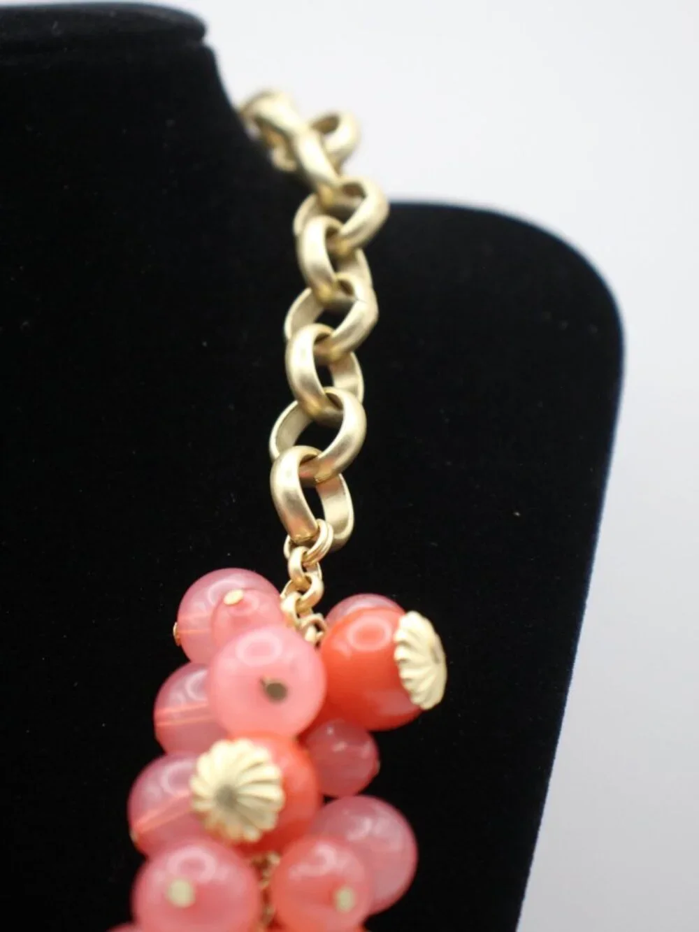 Cluster Bead Gold and Peach Fashion Necklace and Bracelet Set